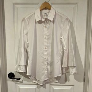 Calvin Klein white button up with bell sleeves woman small